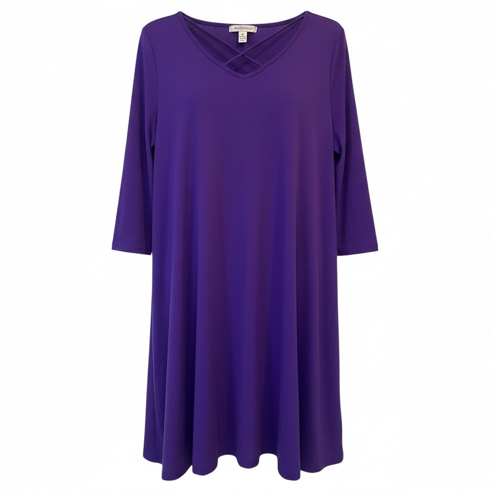 NWT HEATHMOOR Women's size M Purple V-Neck Tunic top OR Dress A-line Swing style